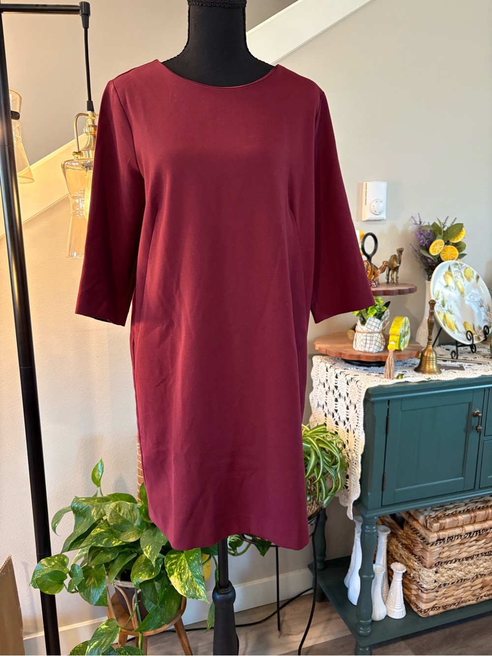GAP Burgundy Women's Dress with Crew Neck